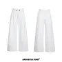 Mock Two-Piece Mid Rise Plain Cutout Wide Leg Dress Pants