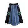 High Waist Denim Panel Maxi A-Line Skirt