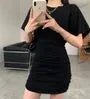 Short-Sleeve Crew-Neck Sheath Plain Mini Dress