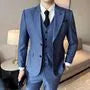 Set: Plain Single-Breasted Blazer + Vest + Straight Leg Dress Pants