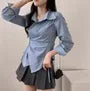 Long-Sleeve Asymmetrical Wrap Slim Fit Shirt