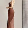 Spaghetti Strap V-Neck Lace Slit Midi Sheath Dress