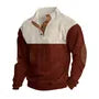 Long-Sleeve Polo-Neck Two-Tone Corduroy Sweatshirt