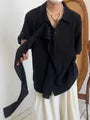 Short-Sleeve Ruffle Asymmetrical Plain Shirt