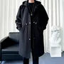 Plain Hooded Drawstring Waist Zip-Up Long Trench Coat