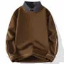 Mock Two-Piece Collared Contrast Stitching Sweatshirt