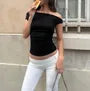 Off Shoulder Plain Slim-Fit Crop Tank Top