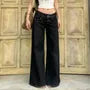 Low Rise Contrast Stitched Wide Leg Jeans