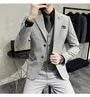 Set: Plain Single-Breasted Blazer + Vest + Straight Leg Dress Pants