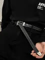 Engraved Buckle Braided Faux Leather Belt
