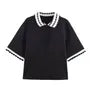 Short Sleeve Collared Contrast-Trim Slim-Fit Polo Top