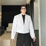 Notch Lapel Plain Fringed Trim Cropped Single-Button Blazer