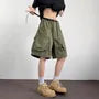 Mid Rise Plain Wide Leg Cargo Shorts