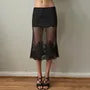 Low Waist Lace Panel Mesh Midi Pencil Skirt