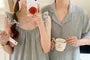 Couple Matching Short-Sleeve Lapel Collar Contrast Trim Button Pajama Top / Lace Trim Tank Top / Lounge Shorts / Set (Various Designs)