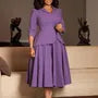 Mock Two-Piece 3/4-Sleeve Lapel Collar Plain Midi A-Line Blazer Dress
