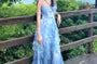 Spaghetti Strap Tie Dye Ruffle Asymmetrical Maxi Sundress