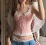 Square-Neck Lace Panel Tie-Up Corset Tank Top