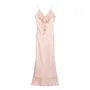 Spaghetti Strap V-Neck Plain Ruffle Trim Open Back Maxi Mermaid Dress