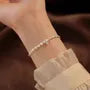 Sterling Silver Rhinestone Pendant Faux Pearl Bracelet