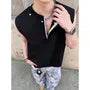 Sleeveless Round Neck Plain Half Zip T-Shirt