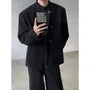 Stand Collar Asymmetrical Button-Up Plain Blazer