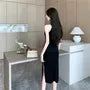 Sleeveless Plain Slit Midi Sheath Qipao