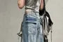 Mid Waist Washed Cargo Baggy Jeans