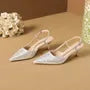 High Heel Pointed Glitter Mesh Slingback Sandals