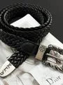 Engraved Buckle Braided Faux Leather Belt