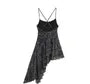 Spaghetti Strap Polka Dot Ruched Slip Asymmetrical Dress