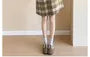 Maternity Set: Long-Sleeve Plain Top + Sleeveless Plaid A-Line Dress