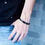 Stainless Steel Bar Braided Leather Bracelet