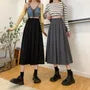 High Waist Pleated Midi A-Line Skirt