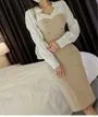 Mock Two-Piece Long-Sleeve Double-Breasted Midi Bodycon Dress