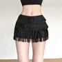 Mid Waist Belt Accent Plain Fringe Mini Pencil Skirt