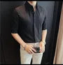 Elbow-Sleeve Button-Up Plain Shirt
