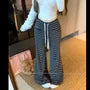 Drawstring Waist Striped Flared Knit Pants