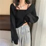 Long-Sleeve Mock Two-Piece Ribbed Knit Top