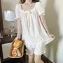 Pajama Set: Short-Sleeve Square Neck Lace Trim Top + Shorts