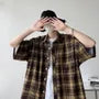 Elbow-Sleeve Plaid Shirt