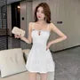 Elbow-Sleeve Cold Shoulder Lace Mini A-Line Dress