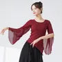 Long-Sleeve Round Neck Plain Ruffle Dance Top