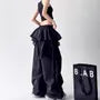 Drawstring Waist Lace Panel Layered Skirt Overlay Baggy Cargo Pants