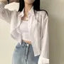 Long-Sleeve Plain Crop Shirt