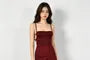 Spaghetti Strap Side-Slit Lace-Up Back Glitter Bodycon Midi Dress