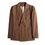 Lapel Collar Plain Double Breasted Blazer / Mid Rise Dress Pants / Set