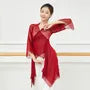 Flared-Sleeve V-Neck Plain Asymmetrical Dance Top