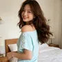 Short Sleeve Cold Shoulder Button Detail Plain Loose-Fit Crop T-Shirt