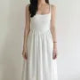 Spaghetti Strap Pleated A-Line Midi Dress